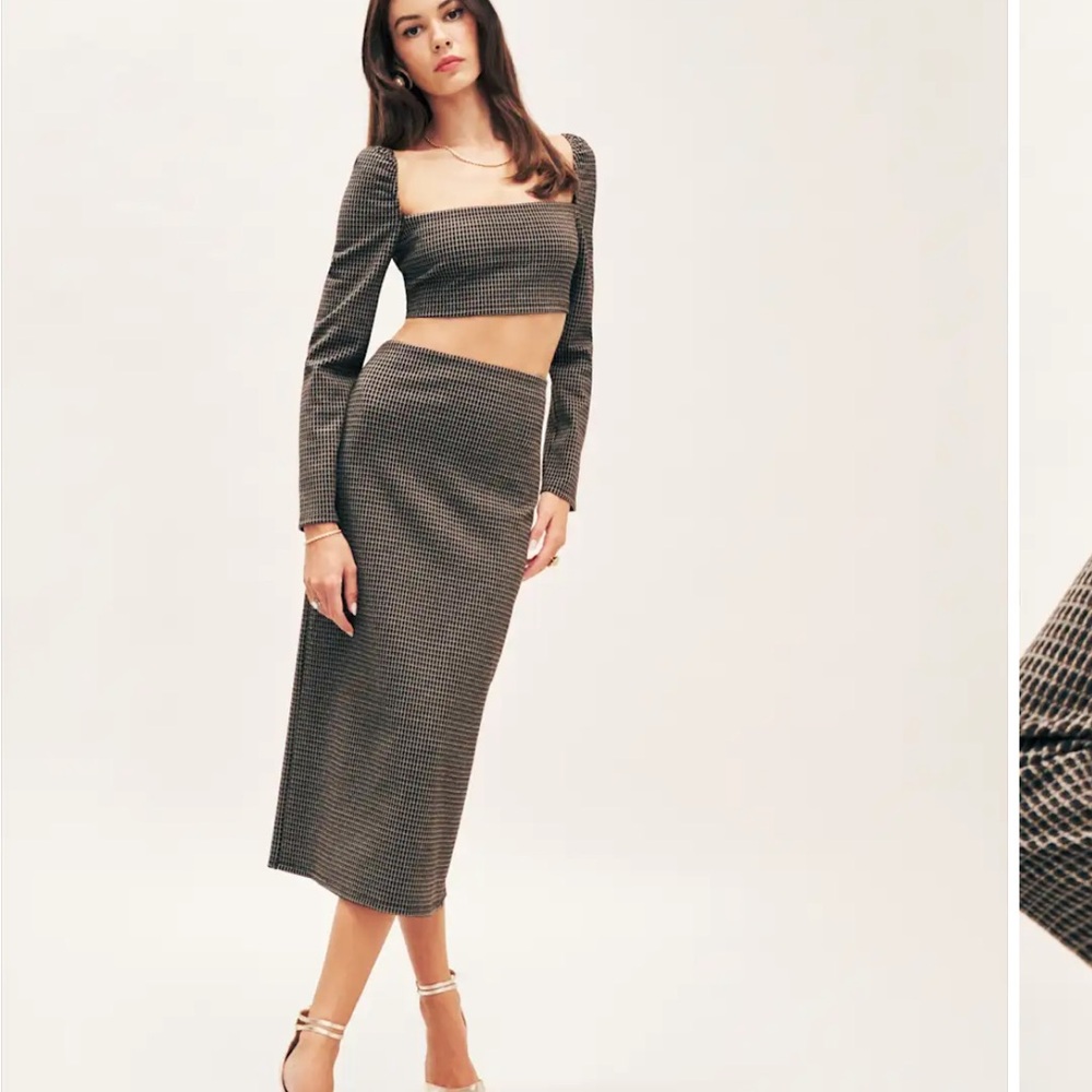 Reformation Two Piece Brown And Black Check - Size S